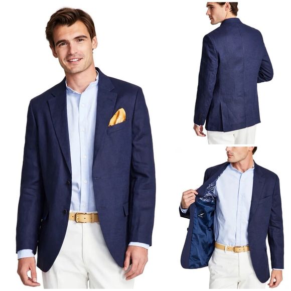 NAUTICA Men’s Navy Blue Slim Fit Linen Blend Sport Coat 42R - Picture 1 of 11